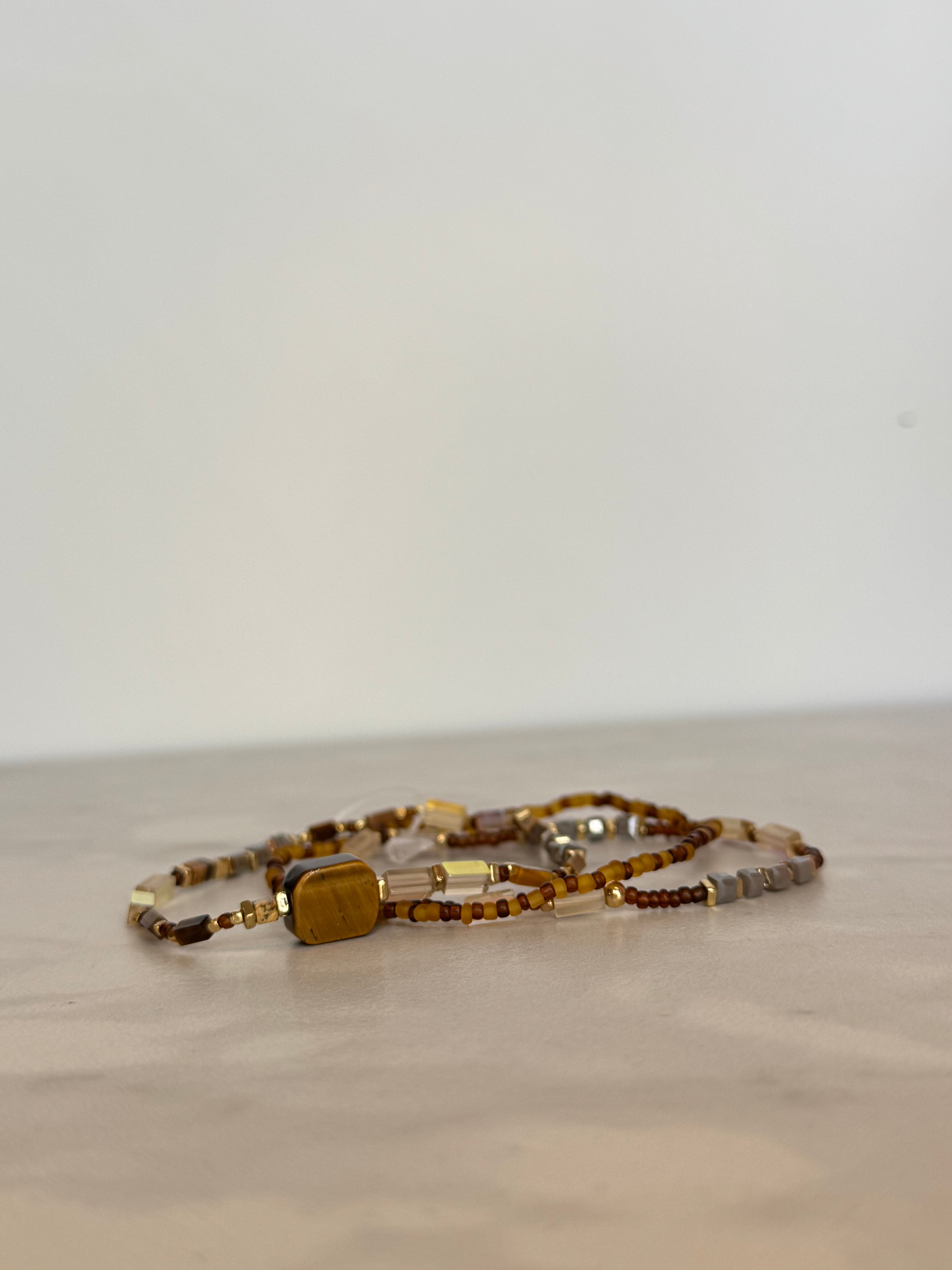 Brown Multi Bead Stretch Bracelet Set