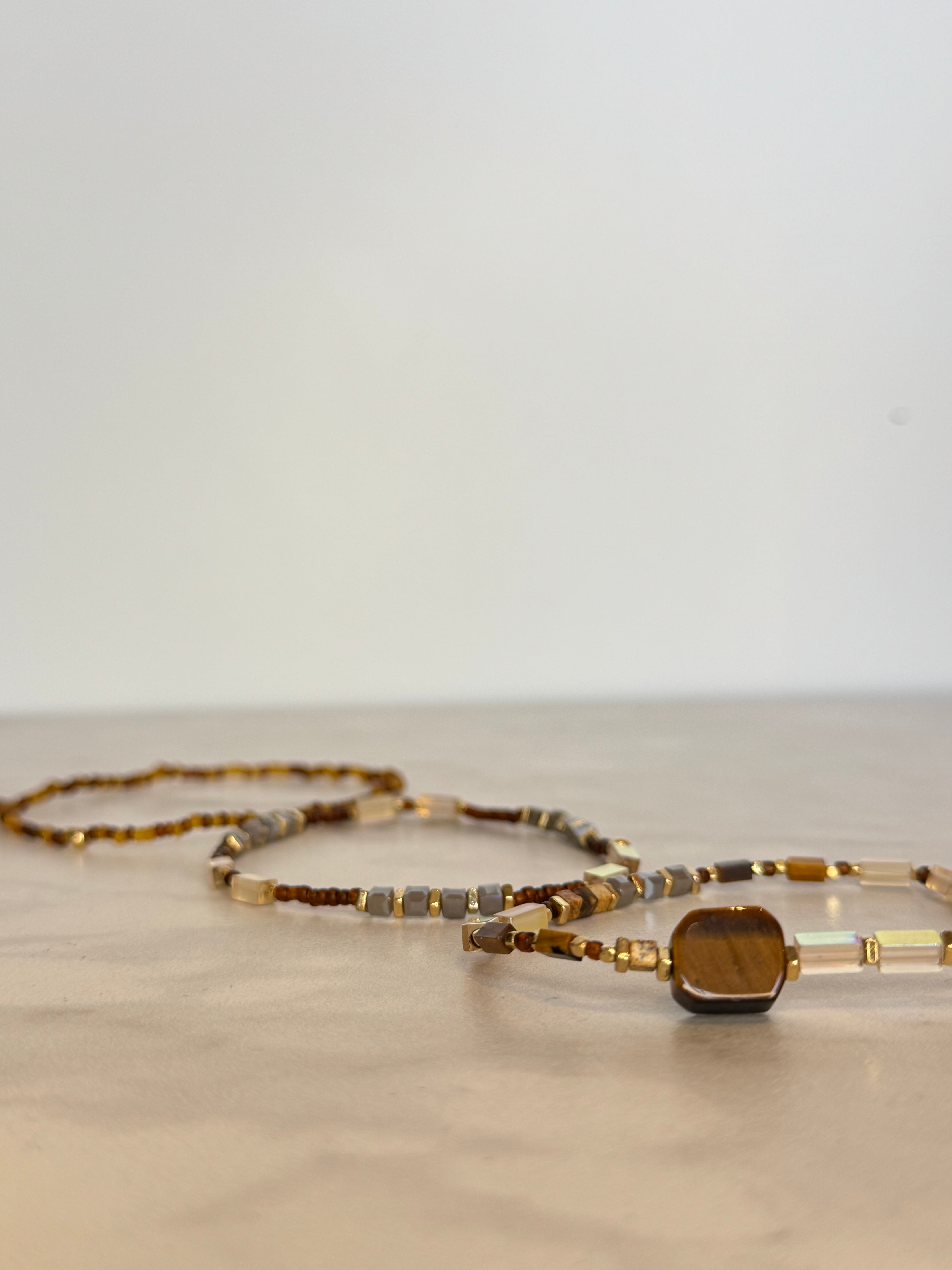 Brown Multi Bead Stretch Bracelet Set