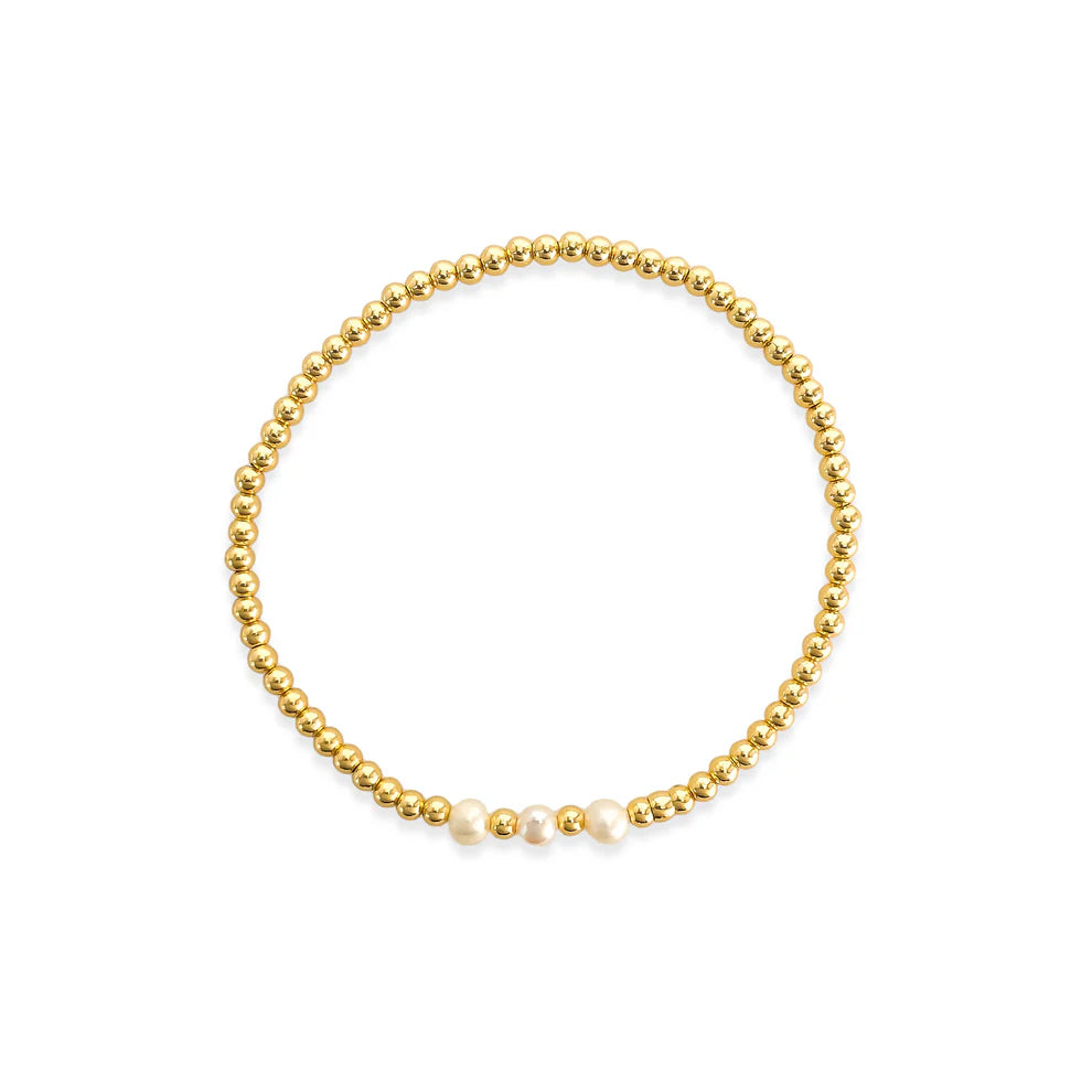 3 Pearl Gold Bead Stretch Bracelet