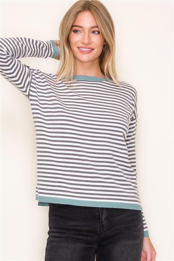 Dale Striped Contrast Trim Sweater