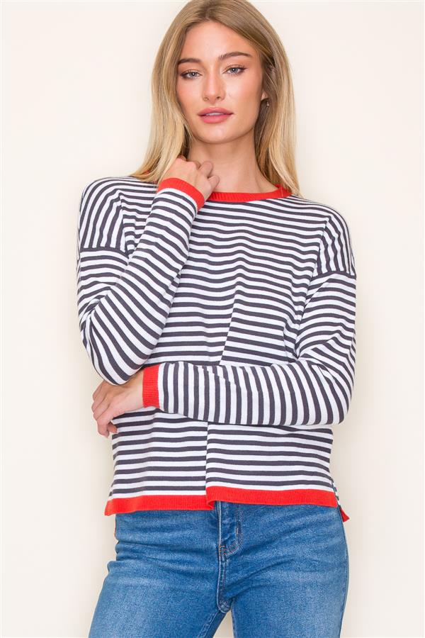 Dale Striped Contrast Trim Sweater