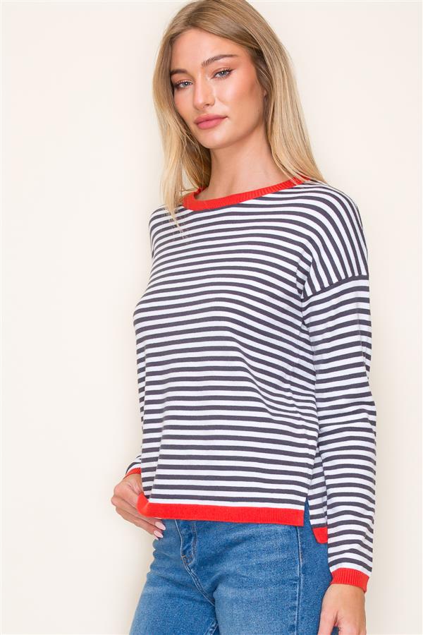 Dale Striped Contrast Trim Sweater