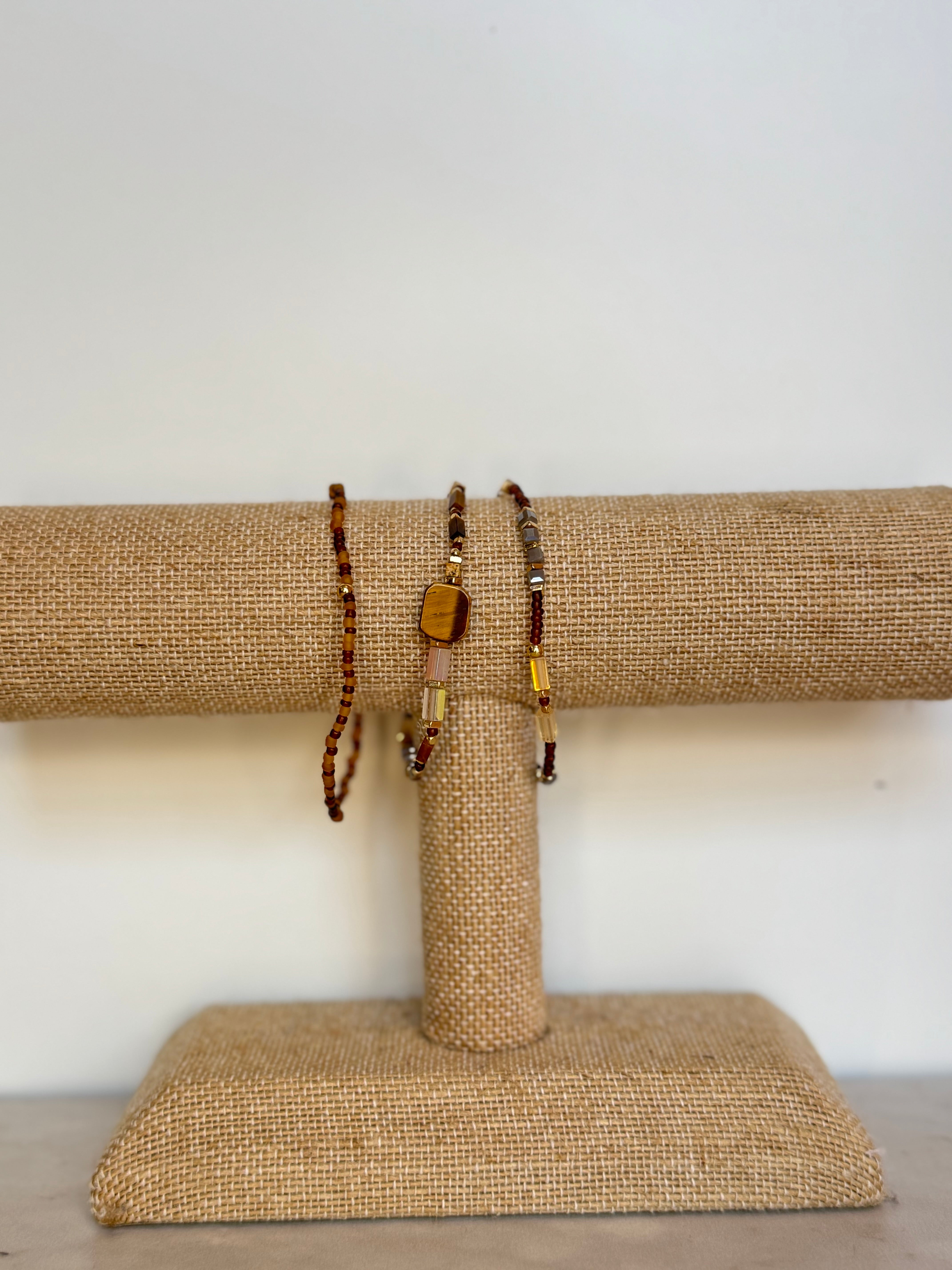Brown Multi Bead Stretch Bracelet Set