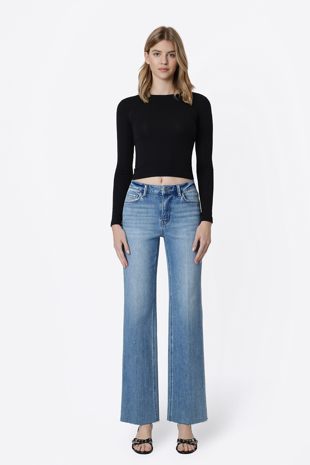 Aileeah Crease H. Rise Slim Wide Jeans