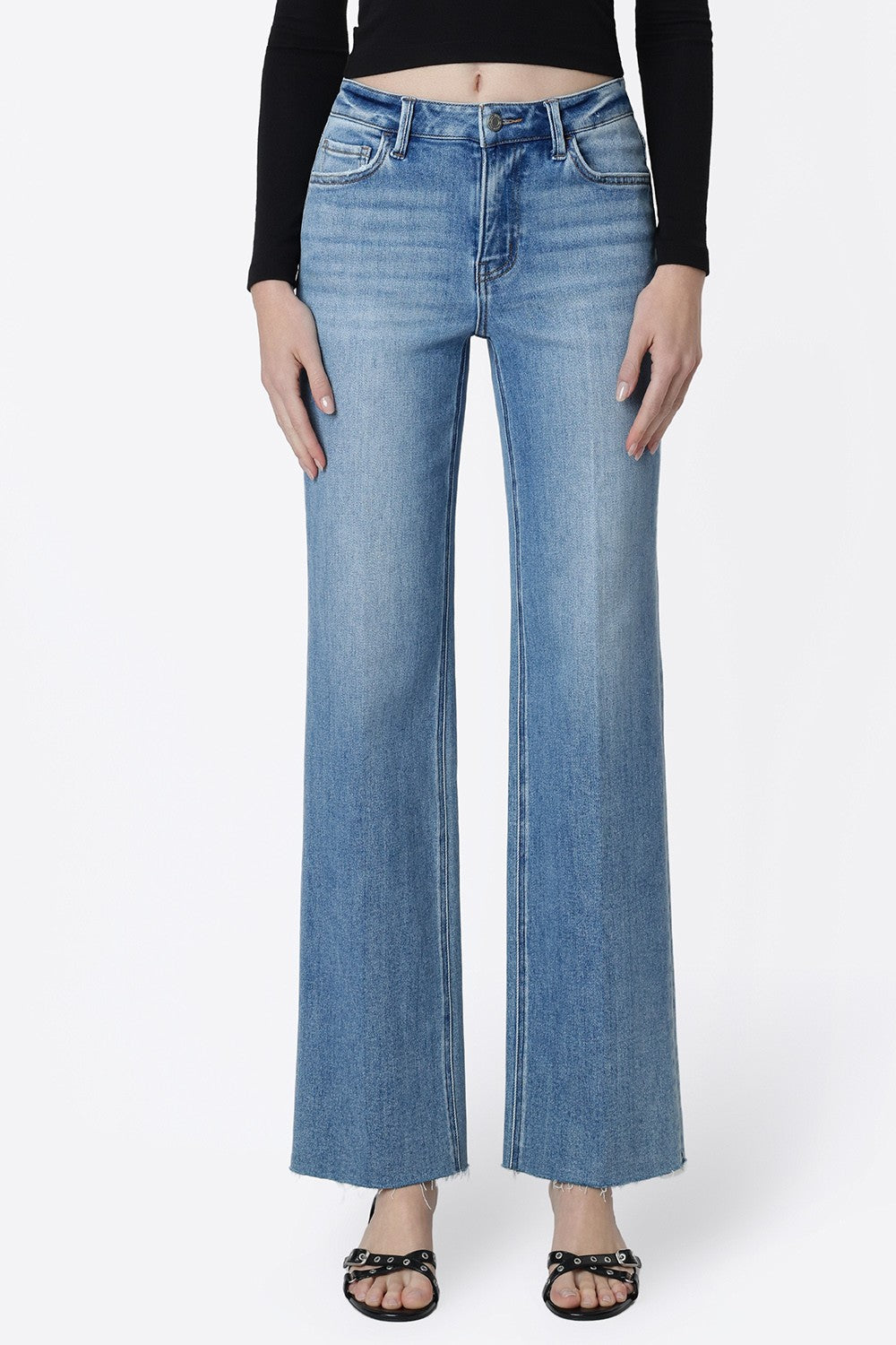 Aileeah Crease H. Rise Slim Wide Jeans