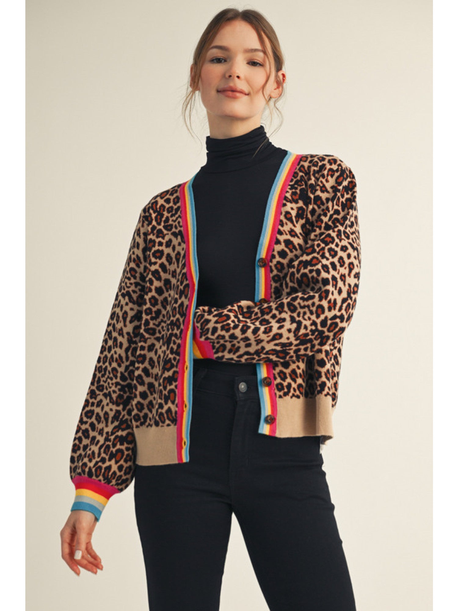 Aisha Leopard Contrast Cardigan FINAL SALE