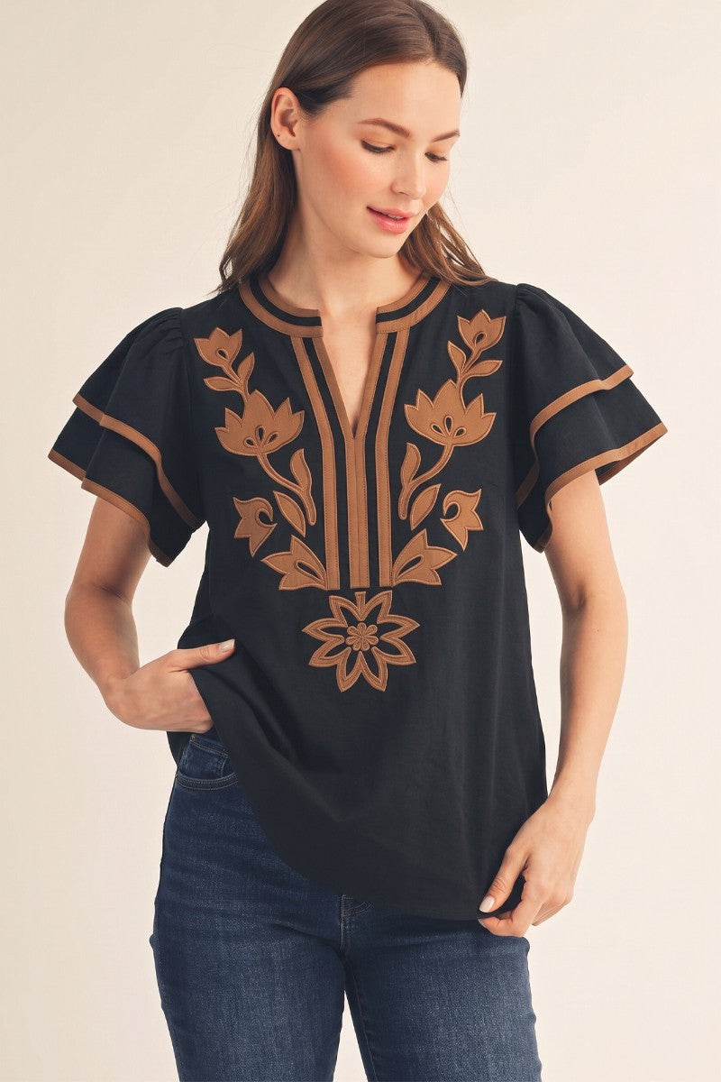 Alaia Applique Flutter Sleeve Top