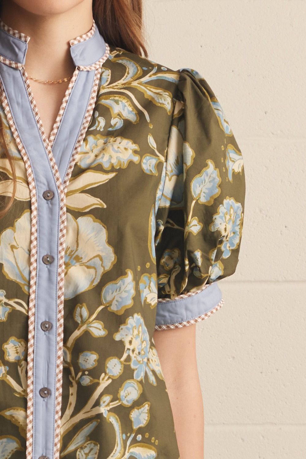 Alice Floral Contrast Trim Button Top