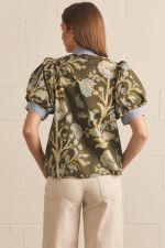Alice Floral Contrast Trim Button Top