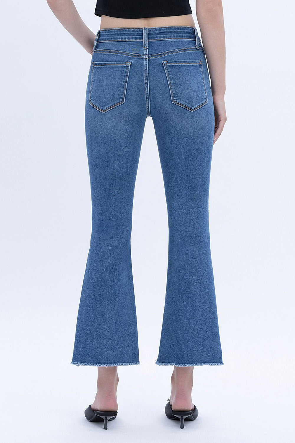 Alison M. Rise Step Hem Crop Flare Jeans BLU