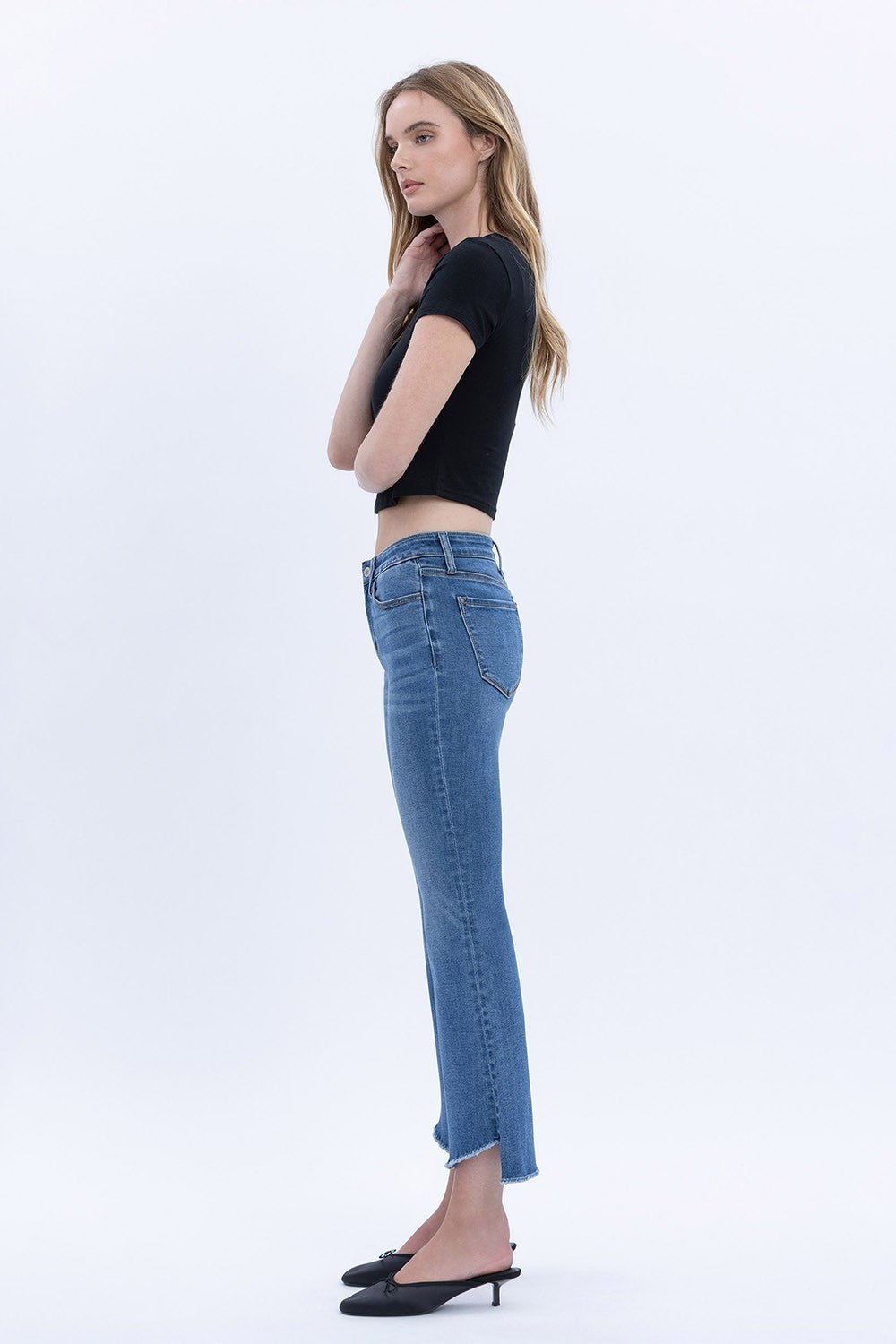 Alison M. Rise Step Hem Crop Flare Jeans BLU