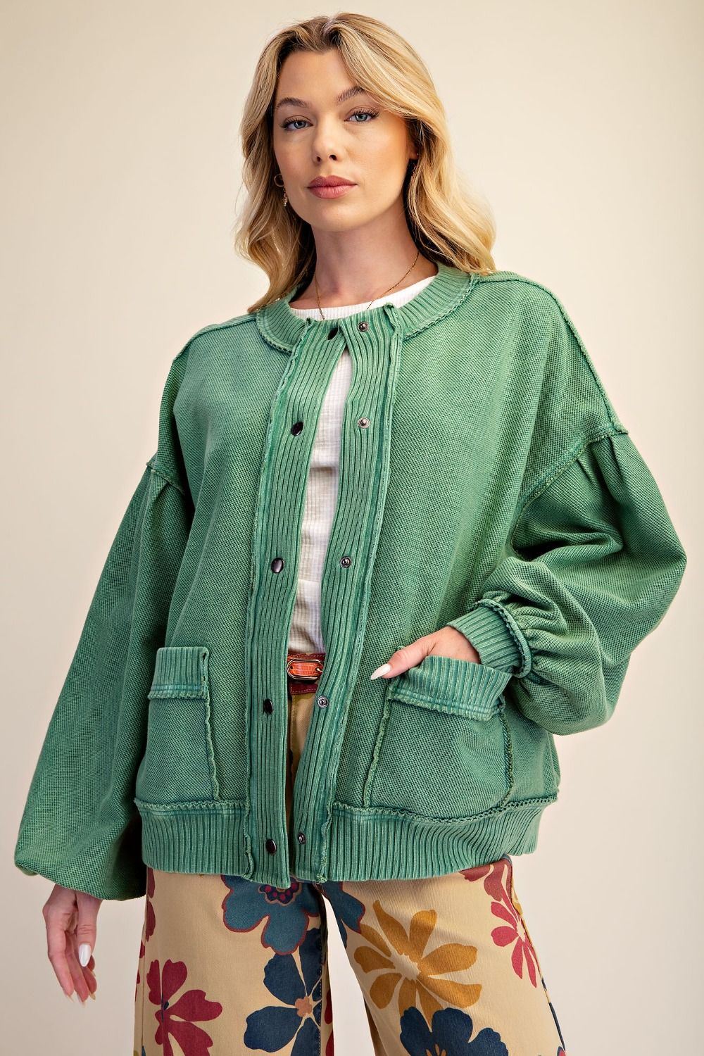 Amberly Washed Textured Knit Jacket