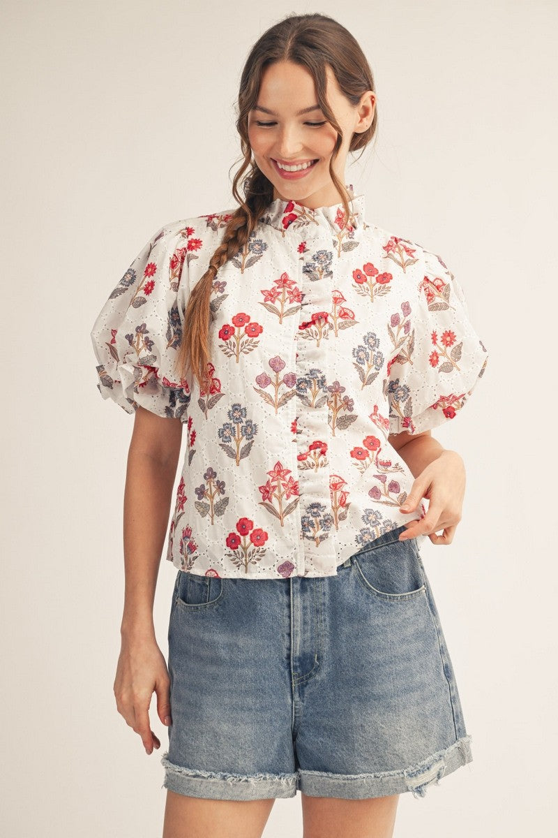 Amelia Floral Eyelet Ruffle Top