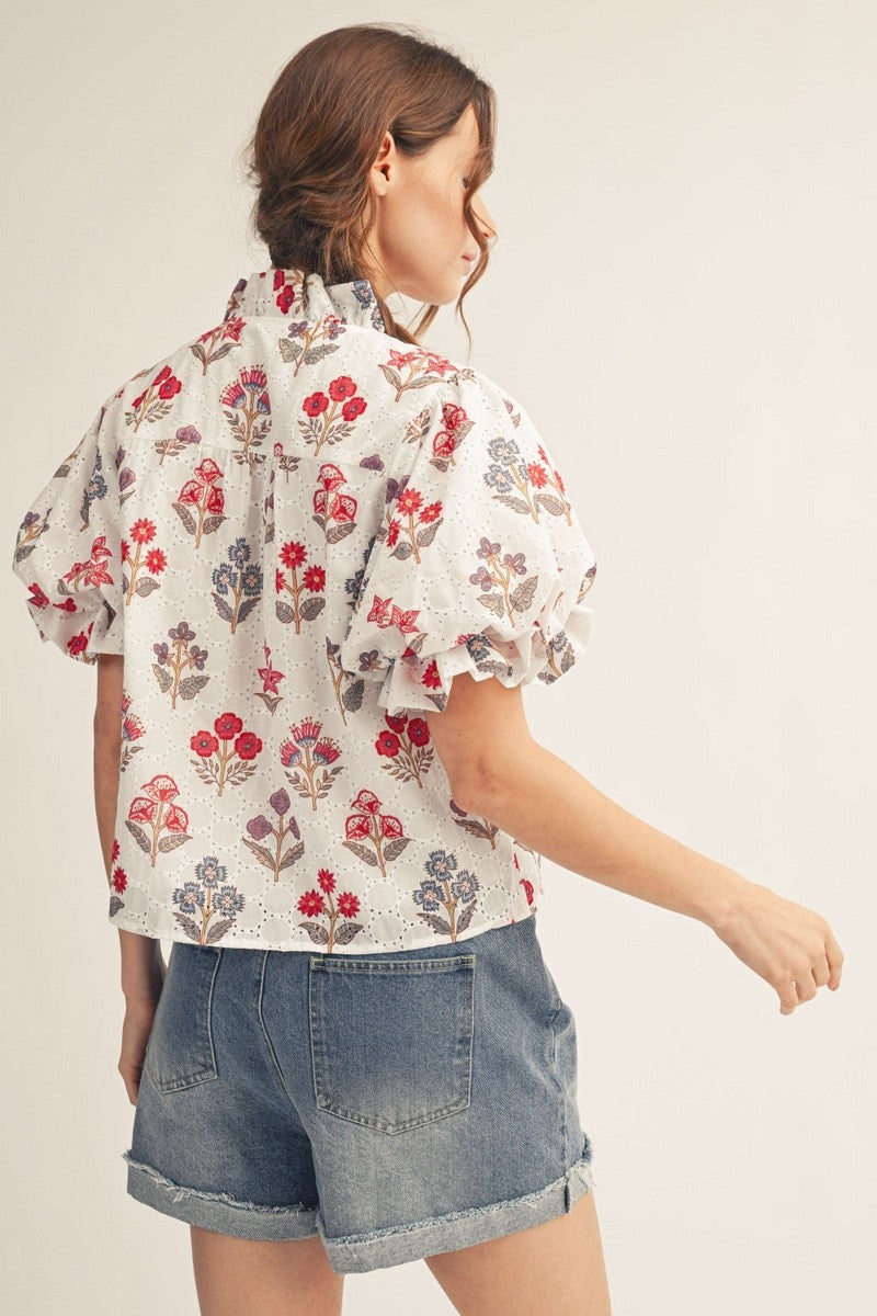 Amelia Floral Eyelet Ruffle Top