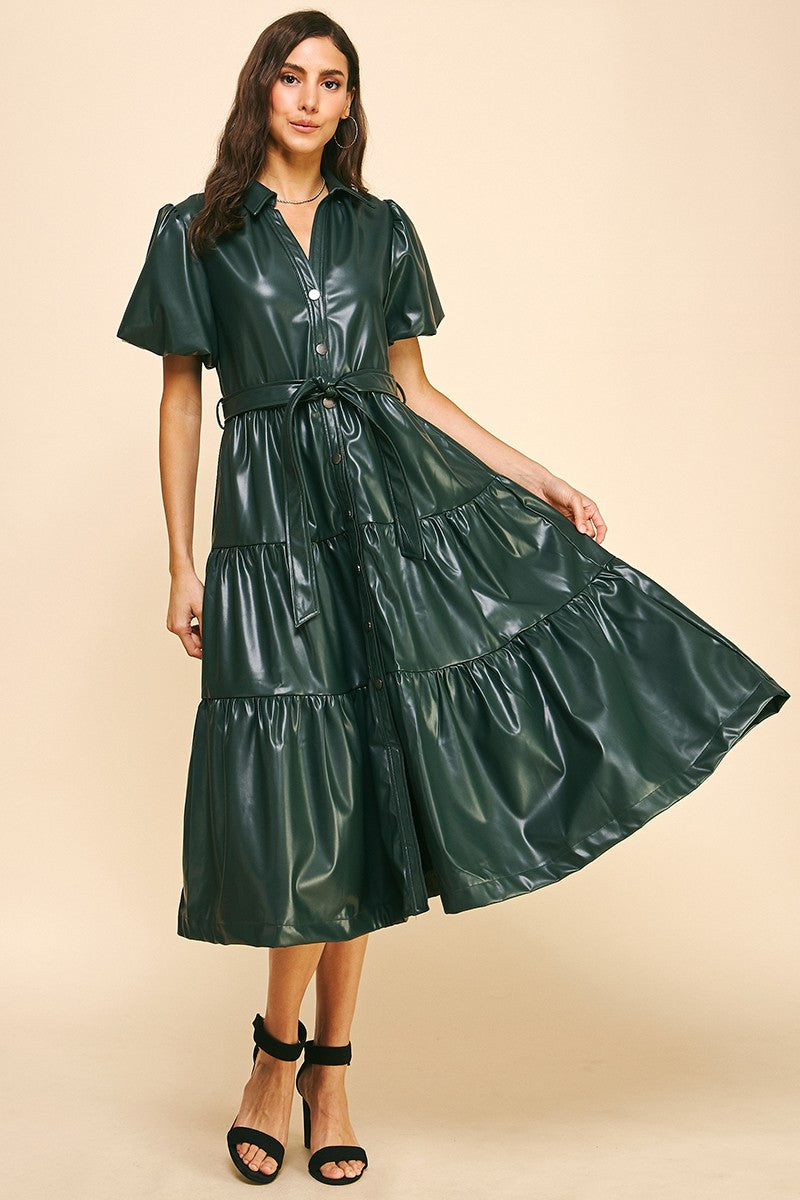 Andrea Leather Tiered Midi Dress