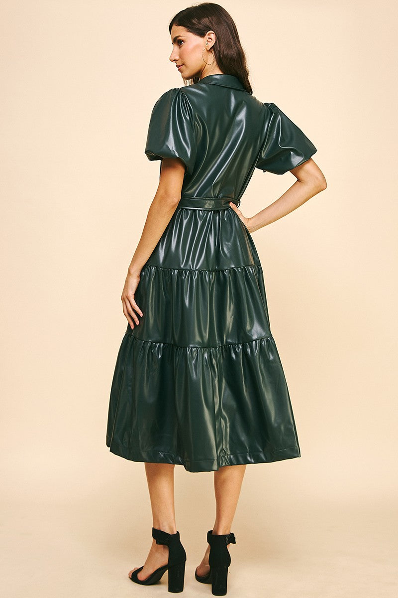 Andrea Leather Tiered Midi Dress