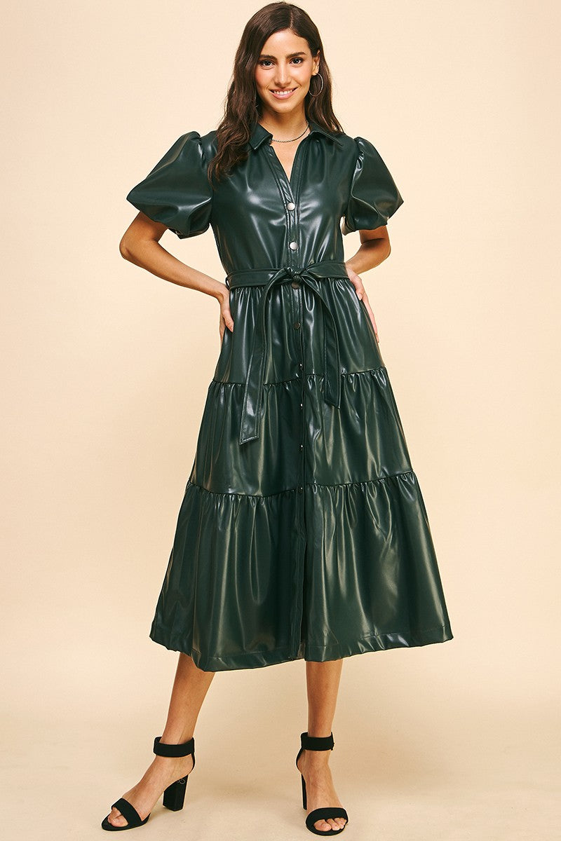 Andrea Leather Tiered Midi Dress