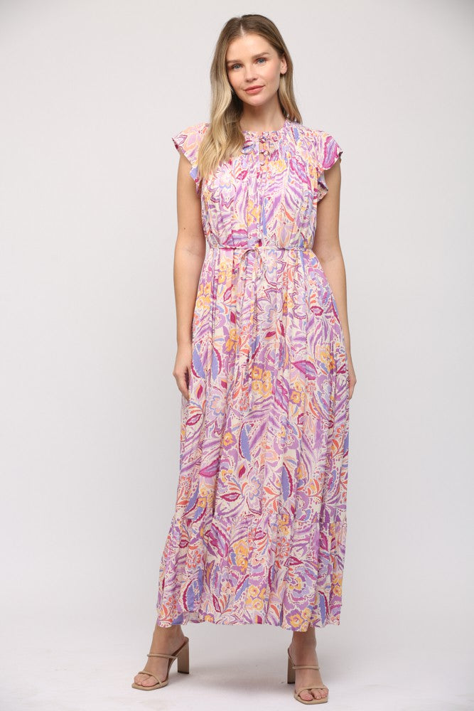 Angie Abstract Floral Smocked Maxi Dress