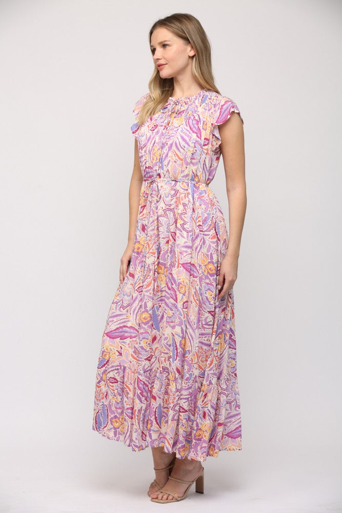 Angie Abstract Floral Smocked Maxi Dress