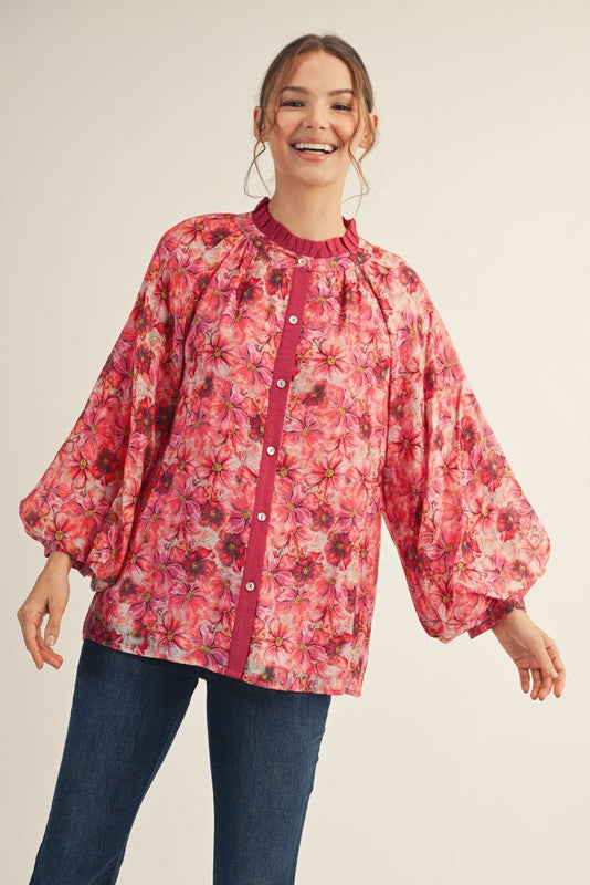 Annette Floral Button Top