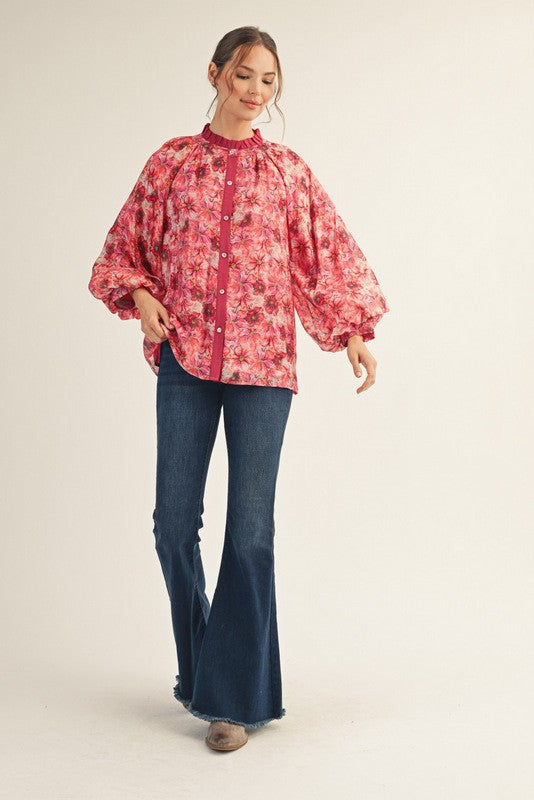 Annette Floral Button Top