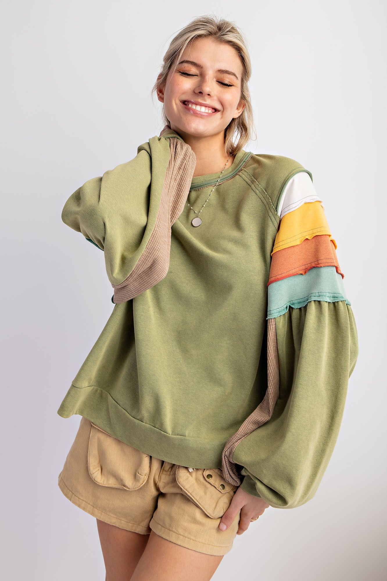 Athena Washed Color Block Sweatshirt