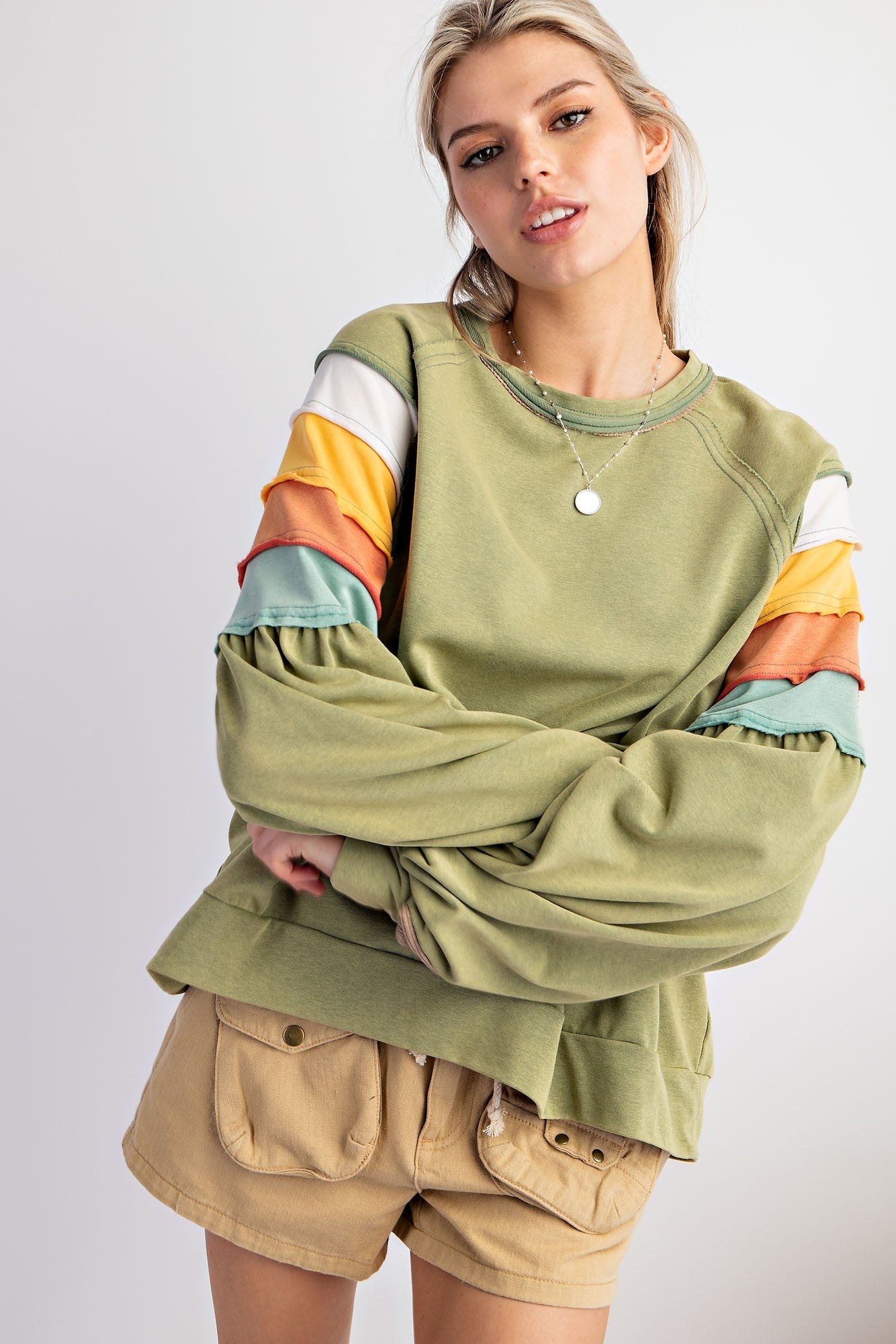 Athena Washed Color Block Sweatshirt