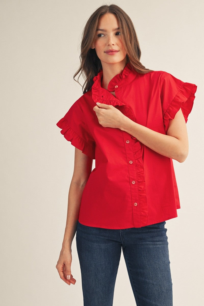 Audrey Ruffle Button Top