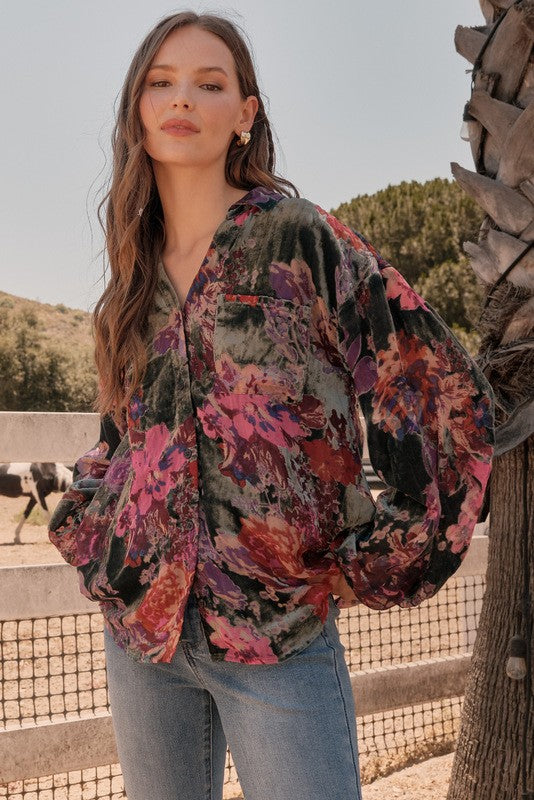 Aurora Floral Velvet Chiffon Top