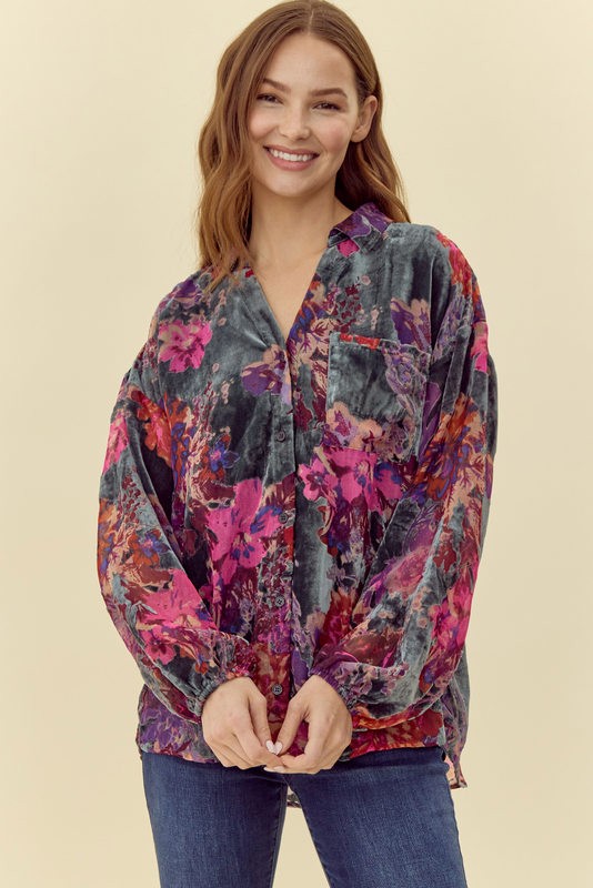 Aurora Floral Velvet Chiffon Top