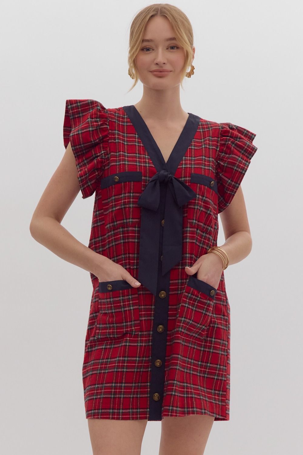 Ayden Plaid Button Dress