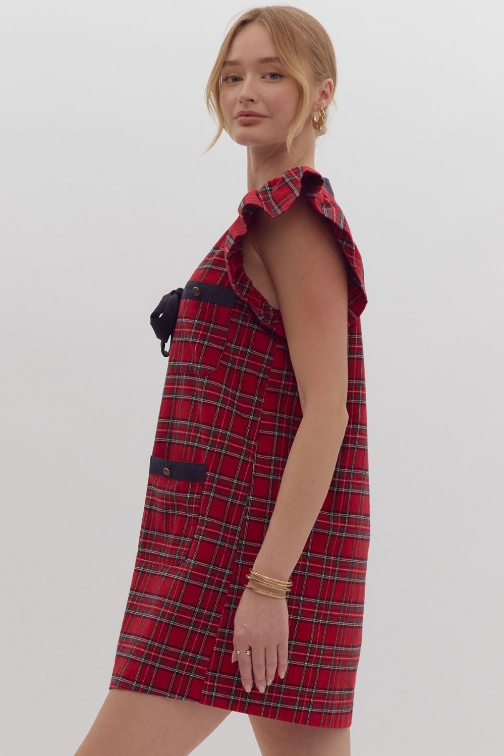 Ayden Plaid Button Dress