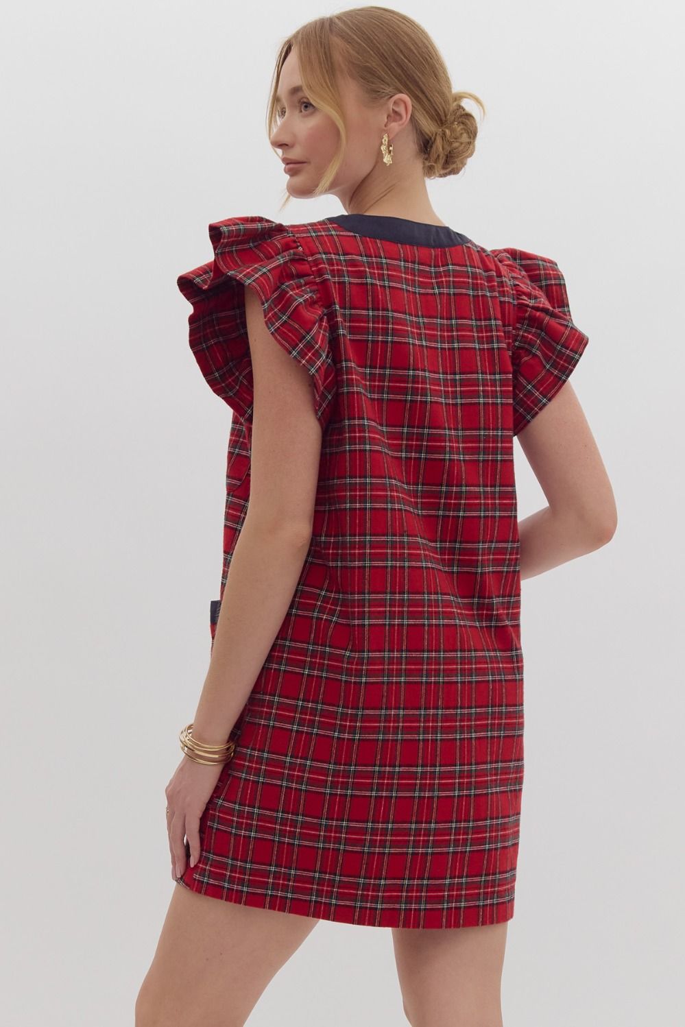 Ayden Plaid Button Dress