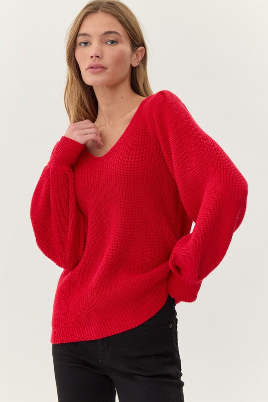 Bailey V-Neck Puff Sleeve Sweater