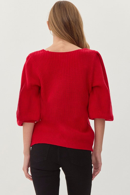 Bailey V-Neck Puff Sleeve Sweater