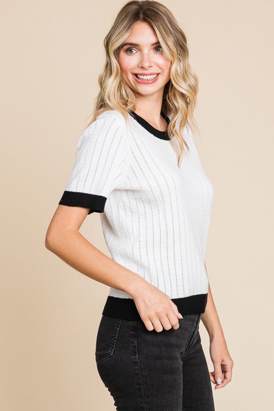 Bethany Contrast Mini Cable Sweater