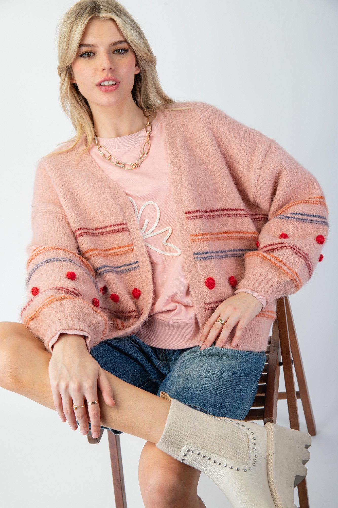 Birdie Pompom Stripe Sweater