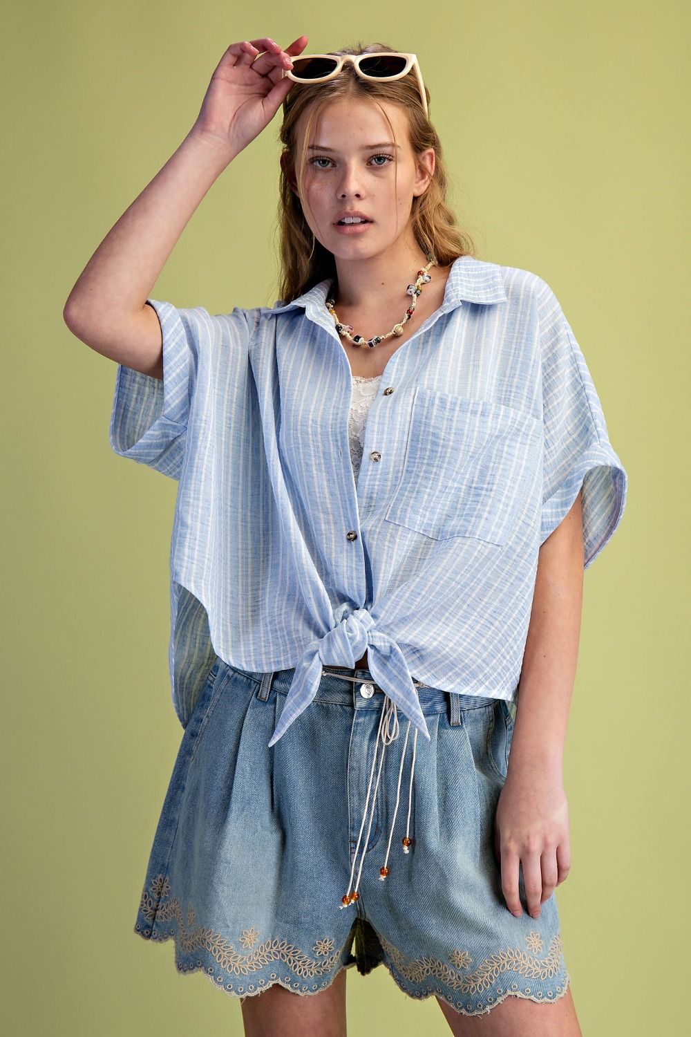 Blanche Striped Button Tie Front Shirt