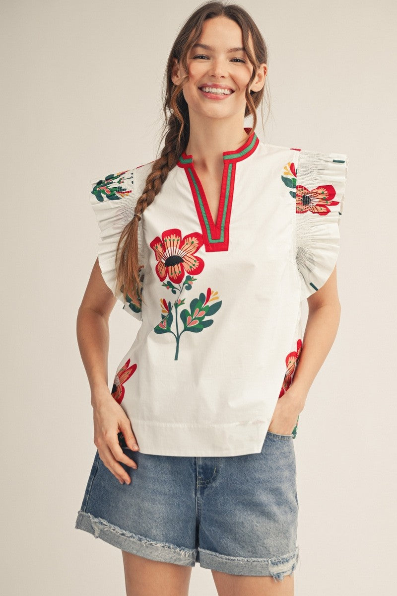 Briar Smocked Ruffle Flower Top