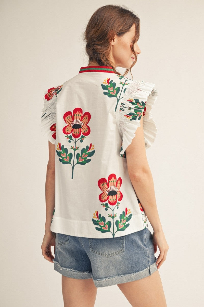 Briar Smocked Ruffle Flower Top
