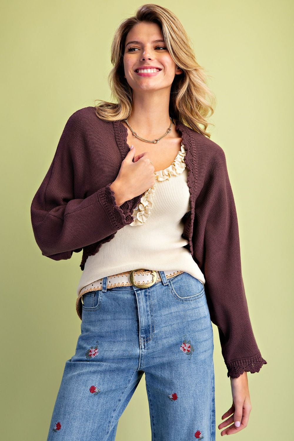 Brier Scallop Trim Open Cardigan