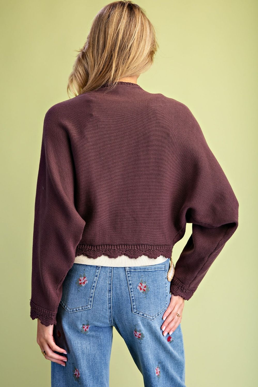 Brier Scallop Trim Open Cardigan