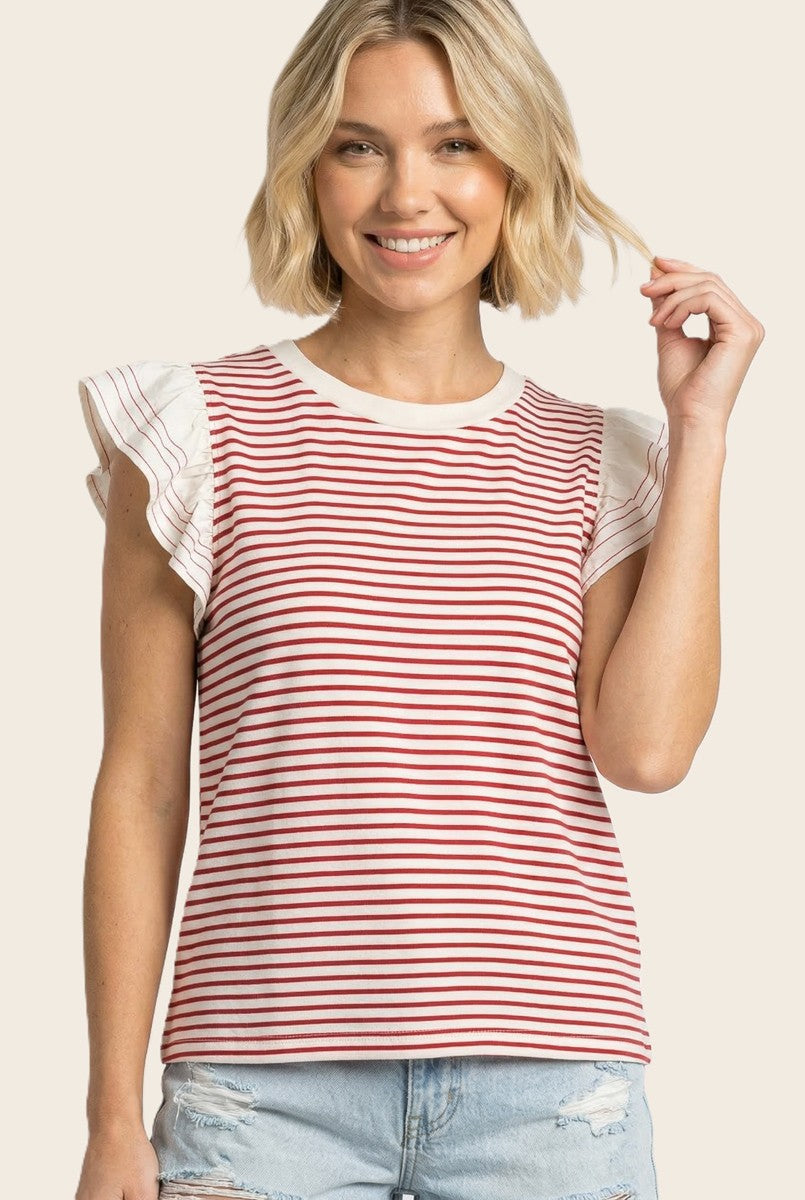 Brigitta Contrast Slv Striped Tee