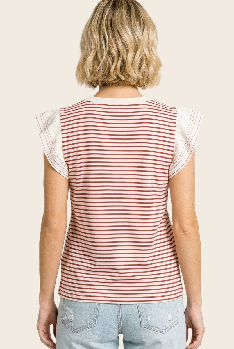 Brigitta Contrast Slv Striped Tee