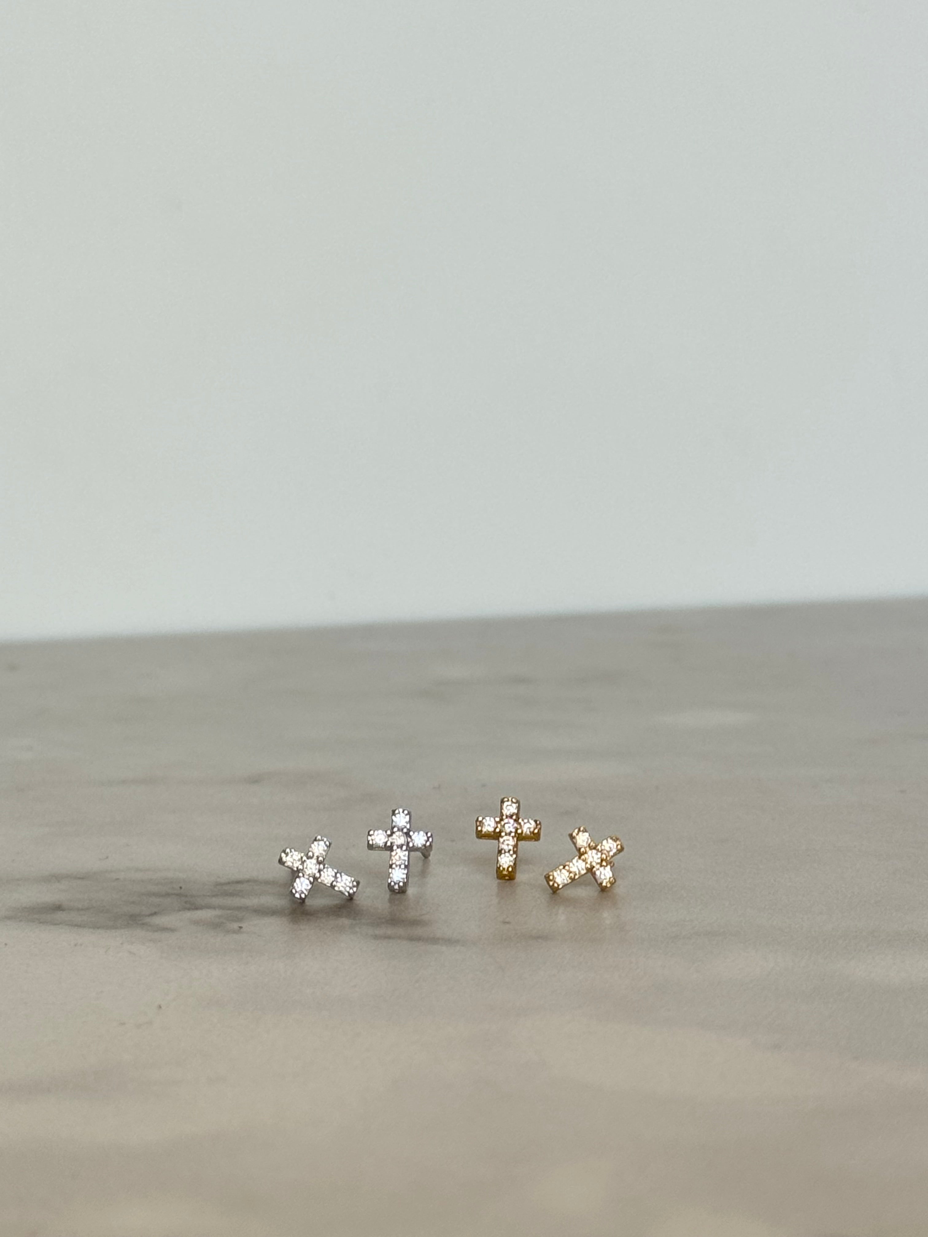 Mini CZ Cross Earrings