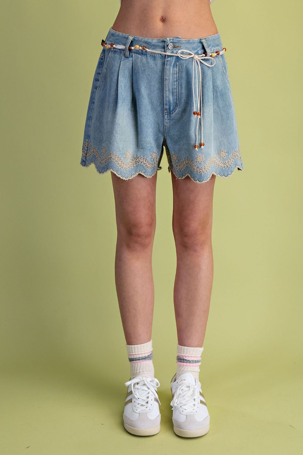 Calla Embroidered Washed Denim Shorts