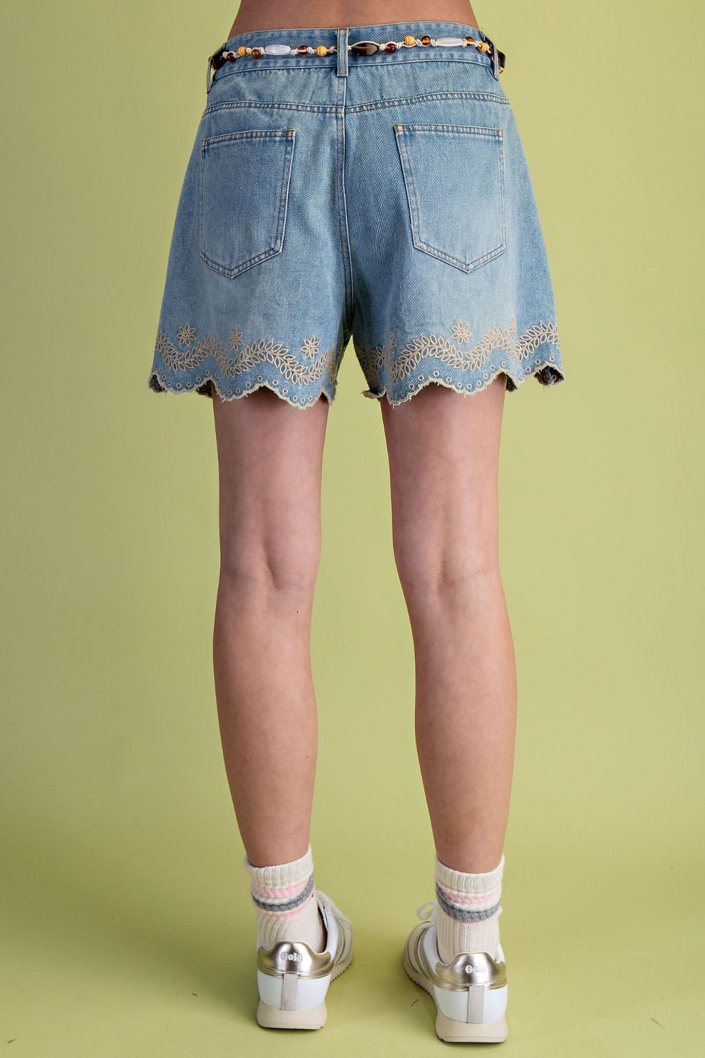 Calla Embroidered Washed Denim Shorts