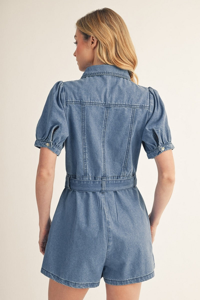 Camille Washed Denim Tie Romper