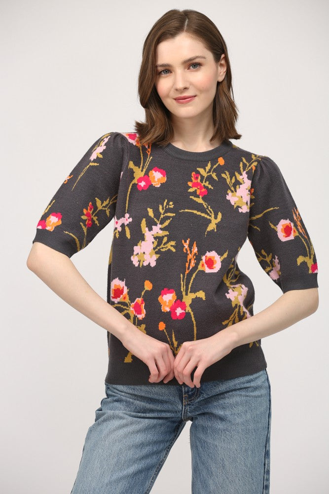 Cecelia Floral Short Sleeve Sweater