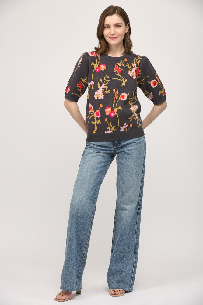 Cecelia Floral Short Sleeve Sweater